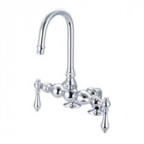 2-Handle Deck Mount Gooseneck Claw Foot Tub Faucet with Porcelain Lever Handles in Triple Plated Chrome