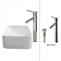 Vessel Sink in White with Sheven Faucet in Satin Nickel