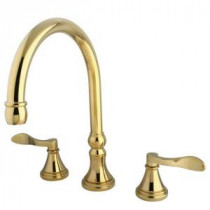 French 2-Handle Deck-Mount Roman Tub Faucet in Polished Brass