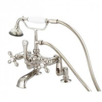 3-Handle Vintage Claw Foot Tub Faucet with Hand Shower and Cross Handles in Polished Nickel PVD