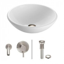 Stone Glass Vessel Sink in White Phoenix with Wall-Mount Faucet Set in Brushed Nickel