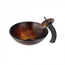 Titania Glass Vessel Sink in Multicolor and Waterfall Faucet in Oil Rubbed Bronze