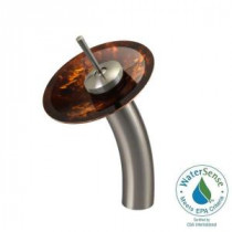 Single Hole 1-Handle Waterfall Faucet in Brushed Nickel with Brown and Gold Fusion Glass Disc