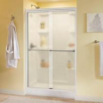 Phoebe 47-3/8 in. x 70 in. Semi-Framed Sliding Shower Door in White with Niebla Glass and Phoebe Nickel Handle