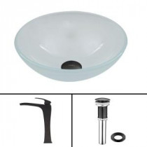 Glass Vessel Sink in White Frost and Blackstonian Faucet Set in Matte Black