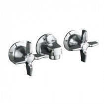Triton Shelf-Back 2-Handle Wall Mount Bathroom Faucet with Pop-Up Drain and Cross Handles in Polished Chrome