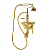 3-Handle Thermostatic Claw Foot Tub Faucet with Plastic Handle HandShower in Polished Brass