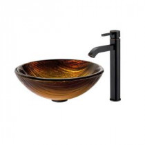 Midas Glass Vessel Sink in Multicolor and Ramus Faucet in Oil Rubbed Bronze
