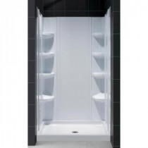 QWALL-3 36 in. x 36 in. x 75-5/8 in. Standard Fit Shower Kit in White with Shower Base and Back Wall