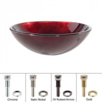 Glass Vessel Sink in Irruption Red with Pop-Up Drain and Mounting Ring in Satin Nickel