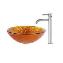 Blaze Glass Vessel Sink in Multicolor and Ramus Faucet in Chrome
