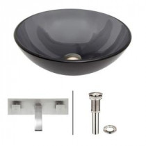 Glass Vessel Sink in Sheer Black with Wall-Mount Faucet Set in Brushed Nickel