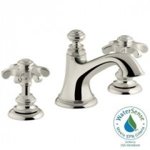 Artifacts 8 in. Widespread 2-Handle Bell Design Bathroom Faucet in Vibrant Polished Nickel with Prong Handles