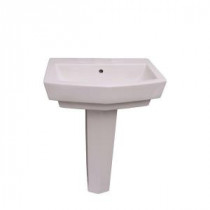 Credenza 600 24 in. Pedestal Combo Bathroom Sink with 1 Faucet Hole in White