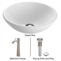 Stone Glass Vessel Sink in White Phoenix and Faucet in Brushed Nickel