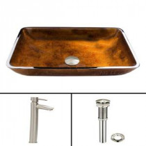 Glass Vessel Sink in Russet and Shadow Faucet Set in Brushed Nickel