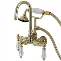 Crystal 3-Handle Claw Foot Tub Faucet with Hand Shower in Polished Brass