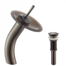 Single Hole 1-Handle Low-Arc Vessel Glass Waterfall Faucet in Oil Rubbed Bronze with Glass Disk in Frosted Brown