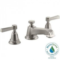 Pinstripe 8 in. Widespread 2-Handle Bathroom Faucet in Vibrant Brushed Nickel with Lever Handles