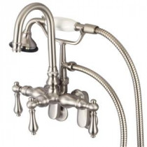 3-Handle Vintage Claw Foot Tub Faucet with Hand Shower and Lever Handles in Brushed Nickel