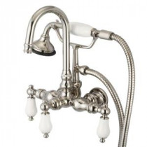 3-Handle Vintage Claw Foot Tub Faucet with Hand Shower and Porcelain Lever Handles in Polished Nickel PVD