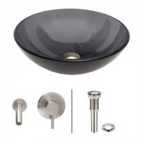Glass Vessel Sink in Sheer Black with Wall-Mount Faucet Set in Brushed Nickel