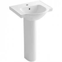 Veer Pedestal Combo Bathroom Sink in White with Single Faucet Hole