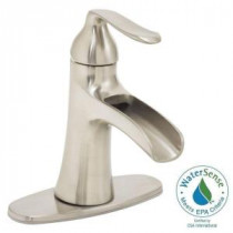 Caspian 4 in. Single-Hole Single-Handle Low-Arc Bathroom Faucet in Brushed Nickel with Pop-Up Drain