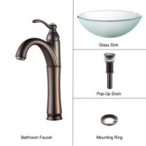 Glass Vessel Sink in Frosted with Single Hole 1-Handle High-Arc Riviera Faucet in Oil Rubbed Bronze