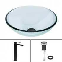Glass Vessel Sink in Crystalline and Duris Vessel Faucet Set in Matte Black