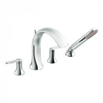 Fina 2-Handle Deck-Mount High Arc Roman Tub Faucet Trim Kit with Handshower in Chrome (Valve Sold Separately)
