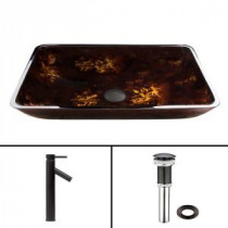 Glass Vessel Sink in Brown and Gold Fusion and Dior Faucet Set in Antique Rubbed Bronze
