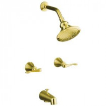 Revival 2-Handle 1-Spray Tub and Shower Faucet with Scroll Lever Handles in Vibrant Polished Brass