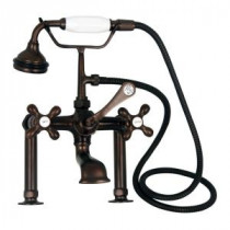 Metal Cross 3-Handle Claw Foot Tub Faucet with Handshower in Oil Rubbed Bronze