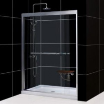 Duet 60 in. x 74-3/4 in. Bypass Sliding Shower Door in Brushed Nickel with Center Drain Base
