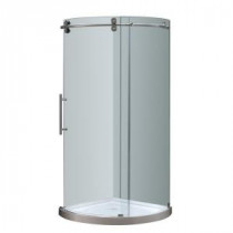 Orbitus 40 in. x 77-1/2 in. Frameless Round Shower Left Opening Enclosure in Stainless Steel with Base