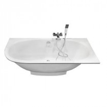 Gemina 5.58 ft. EcoMarmor Center Drain Neo-Angle Straight Corner Alcove Non-Whirlpool Bathtub in White