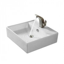Square Ceramic Sink in White with Illusio Basin Faucet in Brushed Nickel