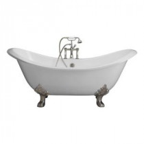 5.9 ft. Cast Iron Lion Paw Feet Double Slipper Tub in White with Brushed Nickel Accessories