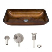 Rectangular Glass Vessel Sink in Russet with Wall-Mount Faucet Set in Brushed Nickel