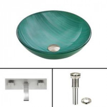 Glass Vessel Sink in Whispering Wind with Titus Wall-Mount Faucet Set in Brushed Nickel