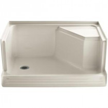 Memoirs 48 in. x 36 in. Single Threshold Shower Base with Integral Seat on Right in Almond