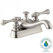 Revival 4 in. Centerset 2-Handle Low-Arc Bathroom Faucet in Vibrant Brushed Nickel with Traditional Lever Handle