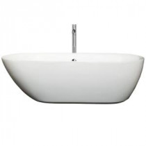 Melissa 5.92 ft. Center Drain Soaking Tub in White with Floor Mounted Faucet in Brushed Nickel