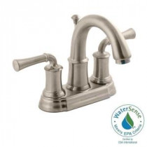 Portsmouth 4 in. Centerset 2-Handle High-Arc Bathroom Faucet with Speed Connect Drain in Satin Nickel