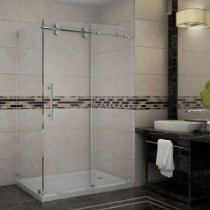Langham 48 in. x 35 in. x 77-1/2 in. Completely Frameless Shower Enclosure in Stainless Steel with Right Base