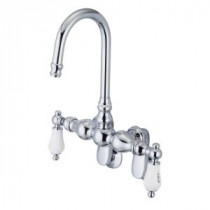 2-Handle Wall-Mount Claw Foot Tub Faucet with Labeled Porcelain Lever Handles in Triple Plated Chrome