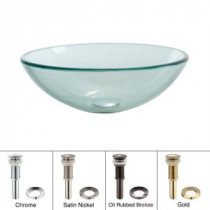 Vessel Sink in Clear Glass with Pop-Up Drain and Mounting Ring in Gold