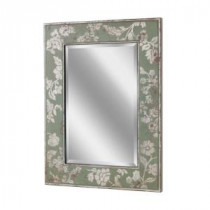 32-1/2 in. x 23-1/2 in. Silver Blossom Mirror in Green Distressed Background with Silver Floral
