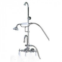 3-Handle Claw Foot Tub Faucet with Hand Shower, Riser and Showerhead in Chrome